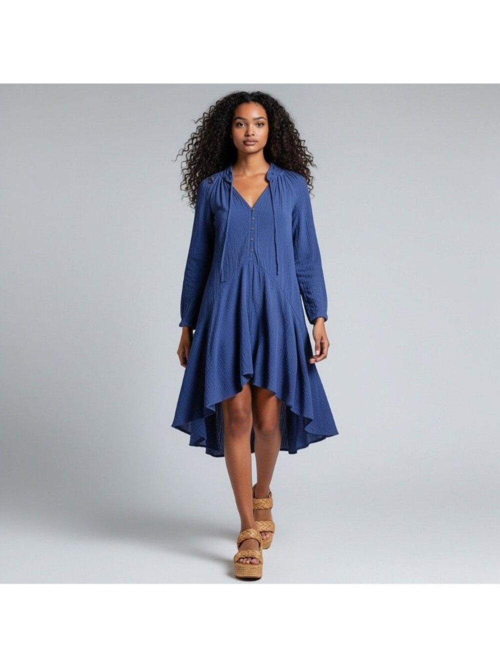 Xirena Lola Mini Dress Womens S Blue Cotton Gauze Boho Hippie Flower Child